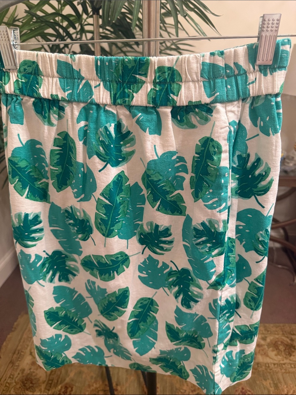 J. Crew White Mini Skirt with Teal Leaf Print